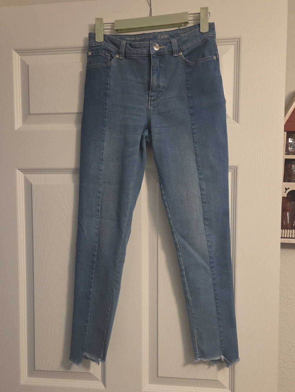 Girls Light Blue Slim Jeans with Frayed Hem